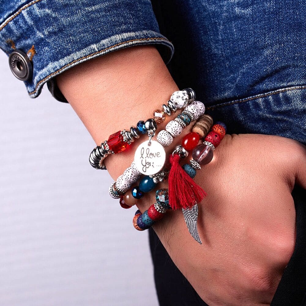 Multicolor Charm Beads Wrap Bracelets, Creative Turquoise Beads Bracelet, Alloy Pendant Beads Bohemian Bracelets, Lava Stone Wristband, Multilayer Stacking Bracelet Multicolor Charm Beads Wrap Bracelets, Creative Turquoise Beads Bracelet, Alloy Pendant Beads Bohemian Bracelets, Lava Stone Wristband, Multilayer Stacking Bracelet